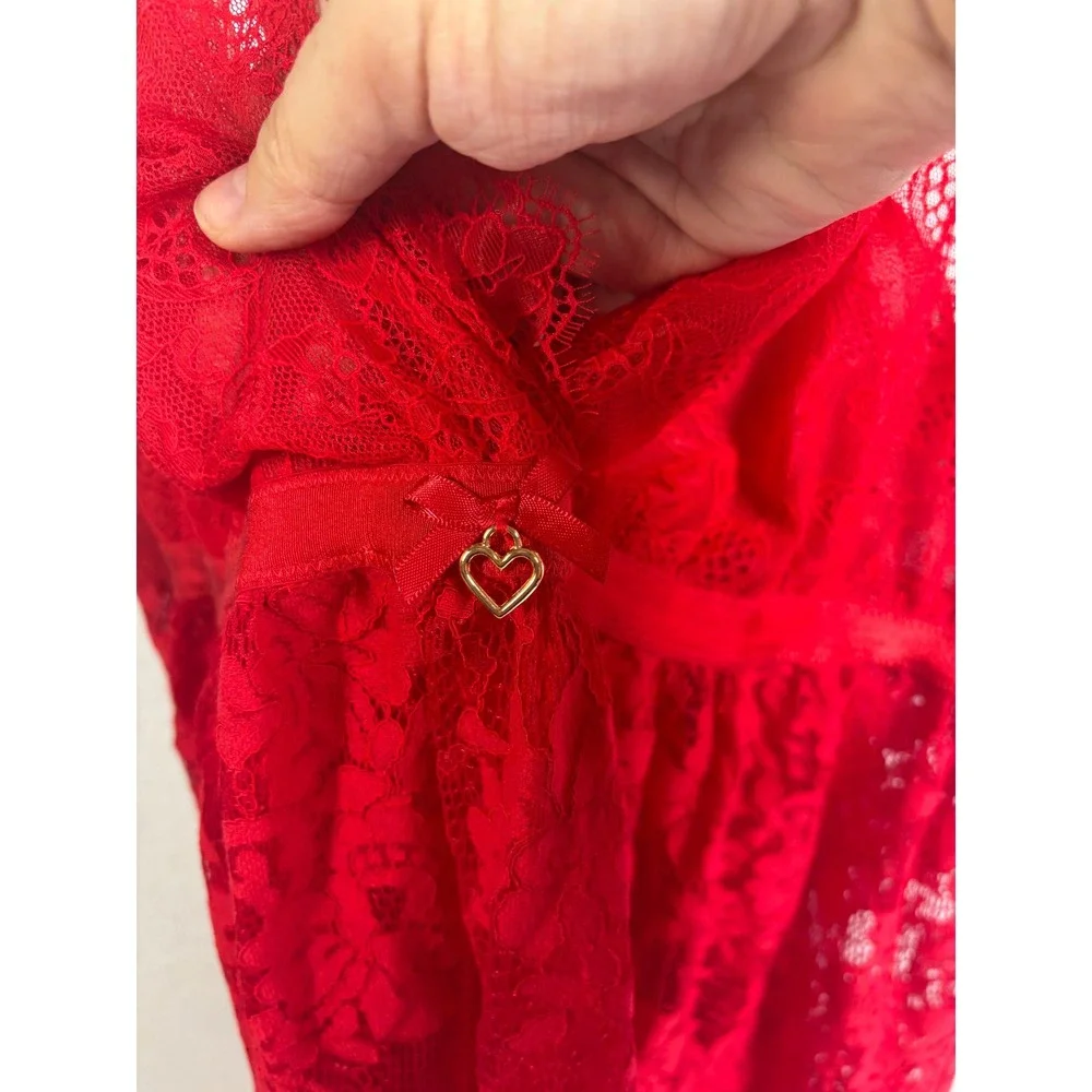 Cacique Red Floral Lace Babydoll Chemise Lingerie Heart Charm Women 18/20